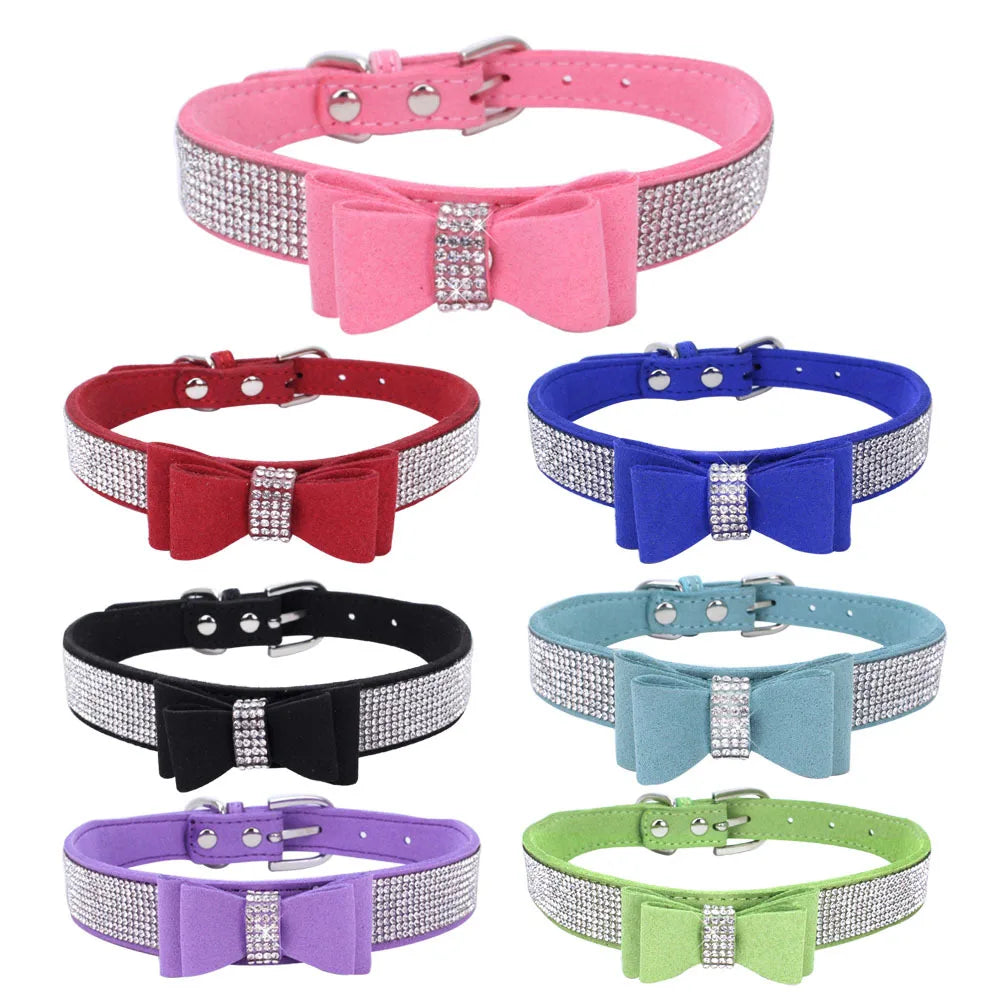 Rhinestone Dog Collar Sparkly Crystal Bowknot Collar for Dogs and Cats
