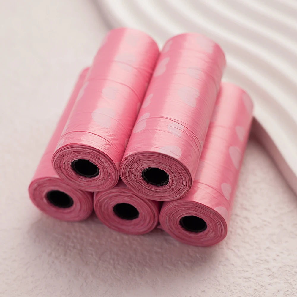 5 Rolls/Pack Heart Printing Leak-Proof Dog Poop Bags Disposable Outdoor Clean Waste Bags for Puppy Pet Supplies Dog Products