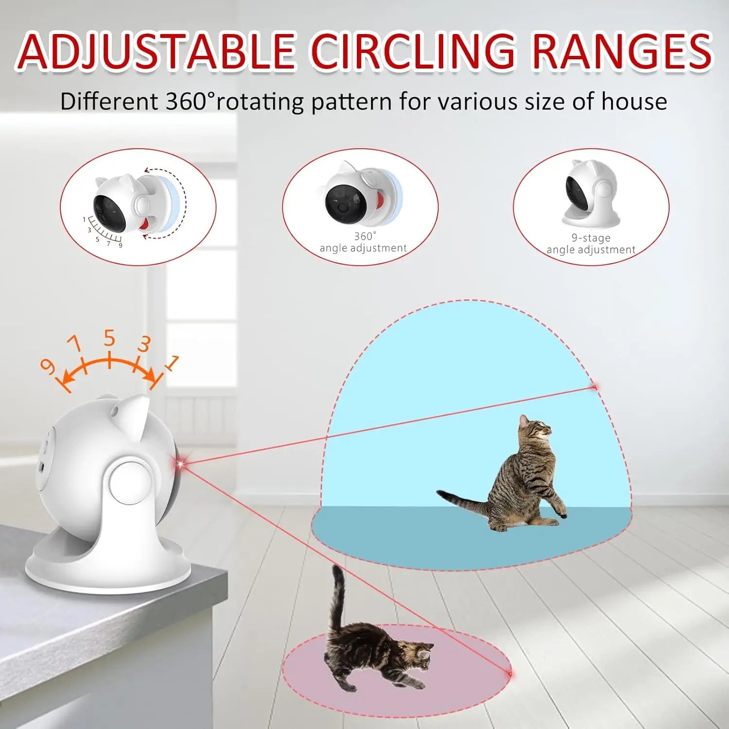 ATUBAN Automatic Cat Laser Toys, Interactive Cat Toys Built-in Real Motion Sensor, Multi-Angle Adjustable Rechargeable Pet Toys