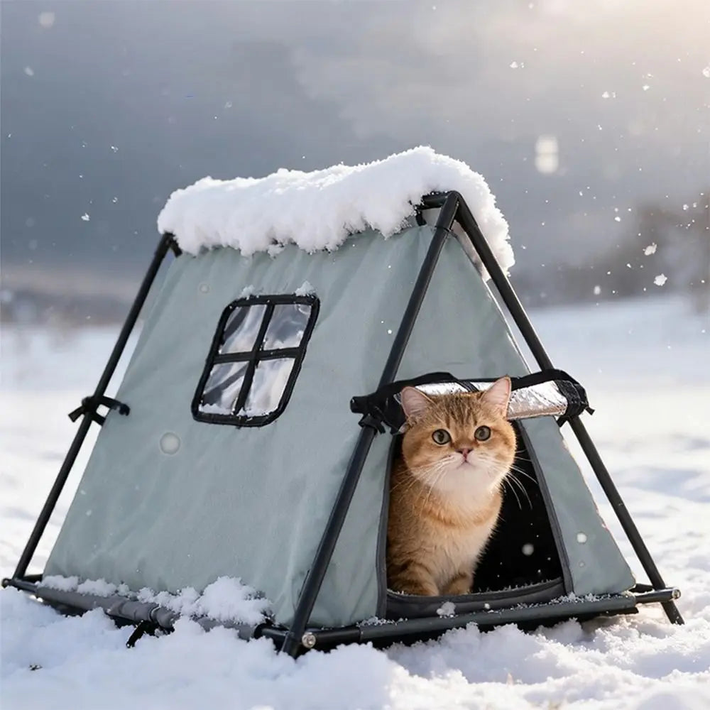 Minimalist Portable Outdoor Pet Tent Foldable Warm Cat Teepee Tent Oxford Waterproof Feral Cat Shelter All-Season Use