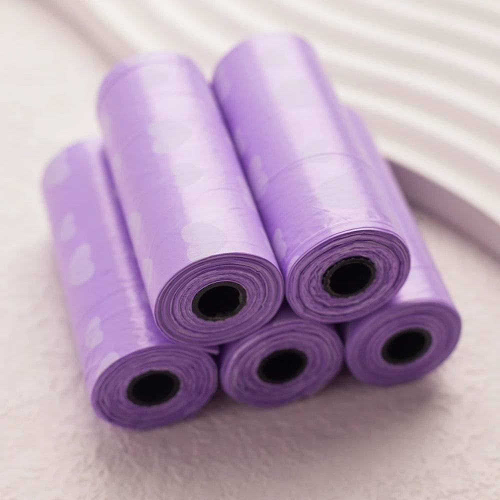 5 Rolls/Pack Heart Printing Leak-Proof Dog Poop Bags Disposable Outdoor Clean Waste Bags for Puppy Pet Supplies Dog Products