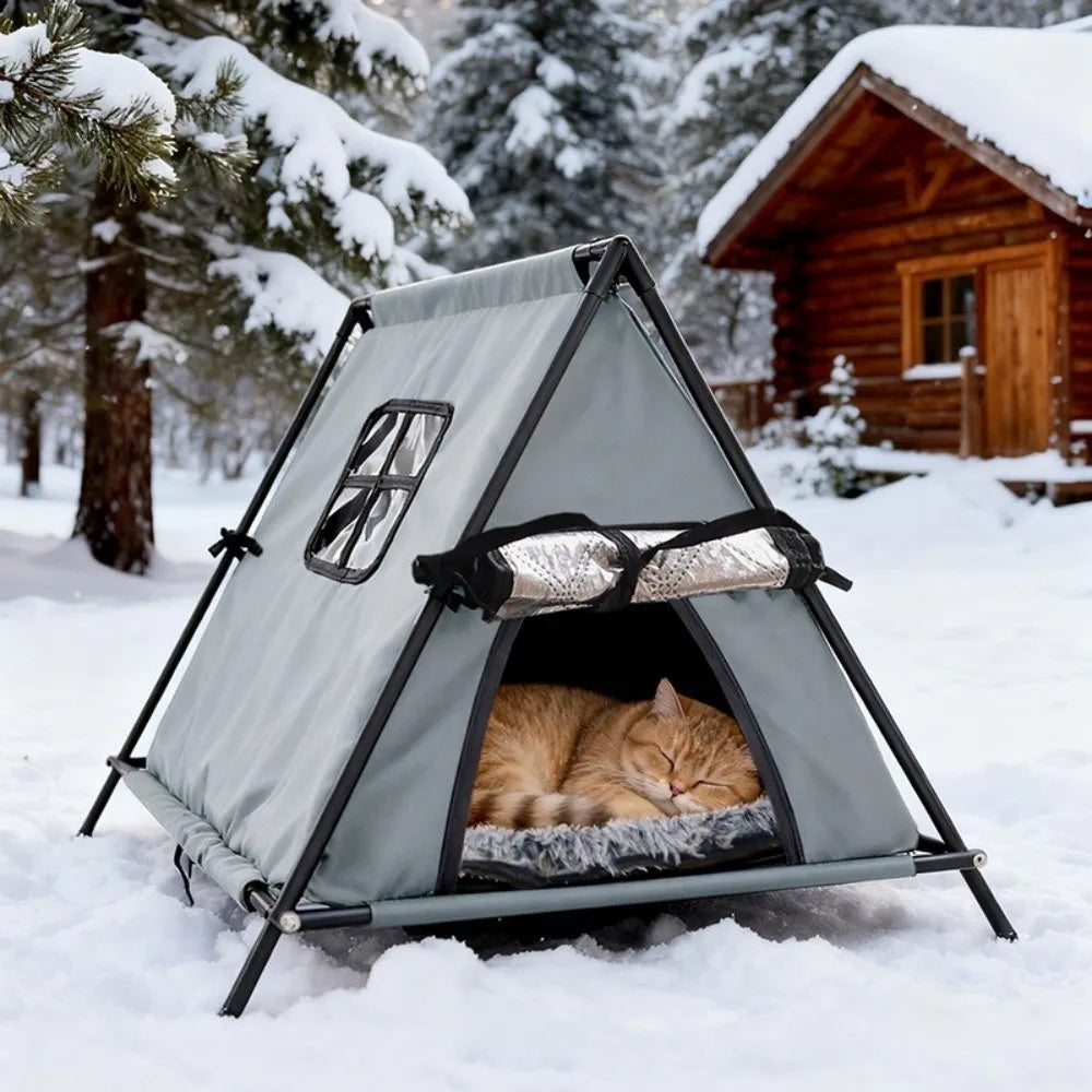 Minimalist Portable Outdoor Pet Tent Foldable Warm Cat Teepee Tent Oxford Waterproof Feral Cat Shelter All-Season Use