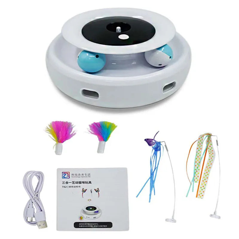 2 in 1 Smart Cat Toys Automatic Feather Fun Ball Toy Set For Cat Dog 5 Modes Electronic Interactive Pet Toy Accessories