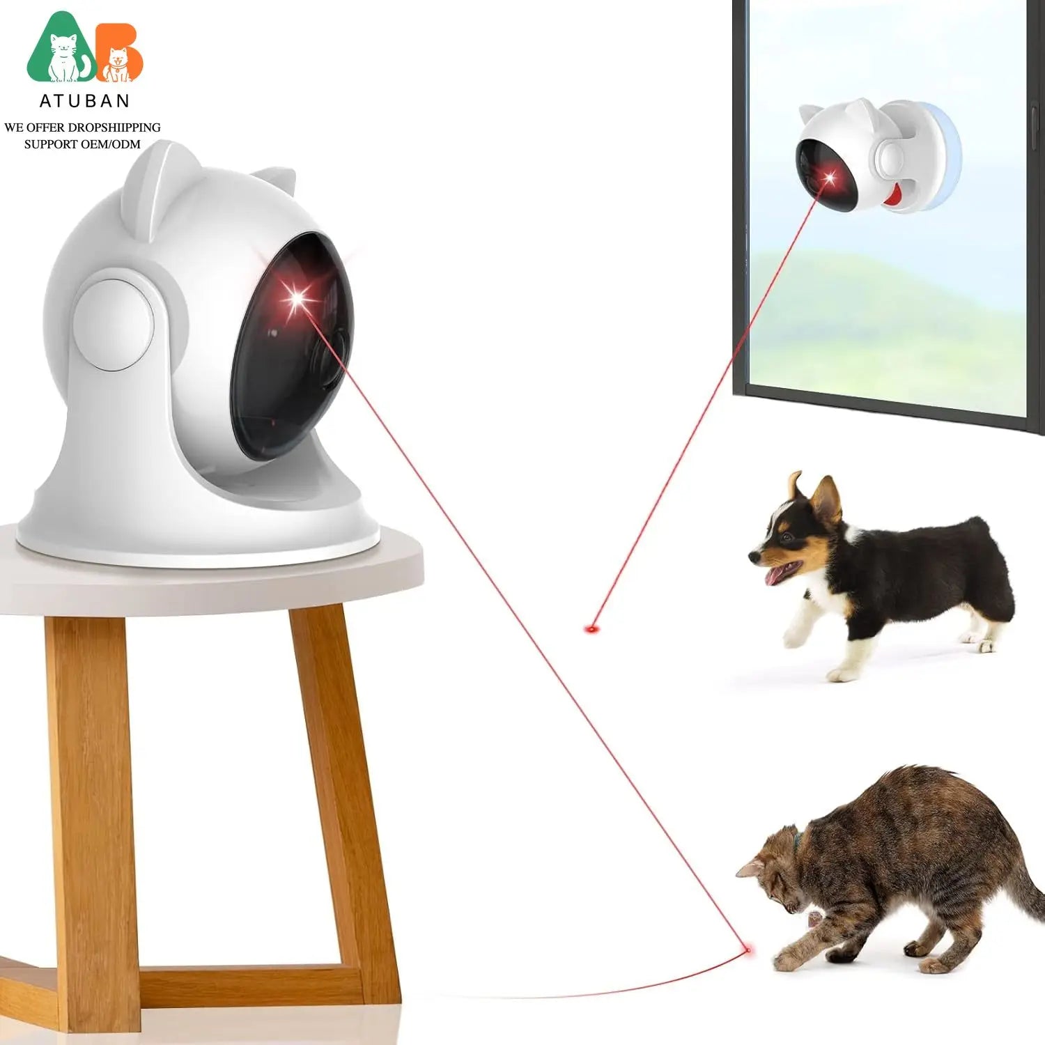 ATUBAN Automatic Cat Laser Toys, Interactive Cat Toys Built-in Real Motion Sensor, Multi-Angle Adjustable Rechargeable Pet Toys