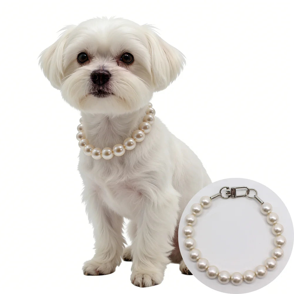 Dog Pearl Collars for Large Dogs Cats Pet Necklace Jewelry Chihuahua Yorkie Girl Clothing Dress Costume Accessories Wire Rope