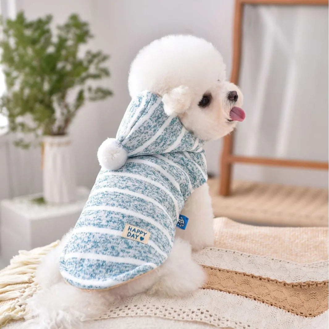 2025 Hooded Dog Sweater - Striped Thermal Lined Coat for Small Medium Dogs, Cozy Pet Clothes for Cold Winter