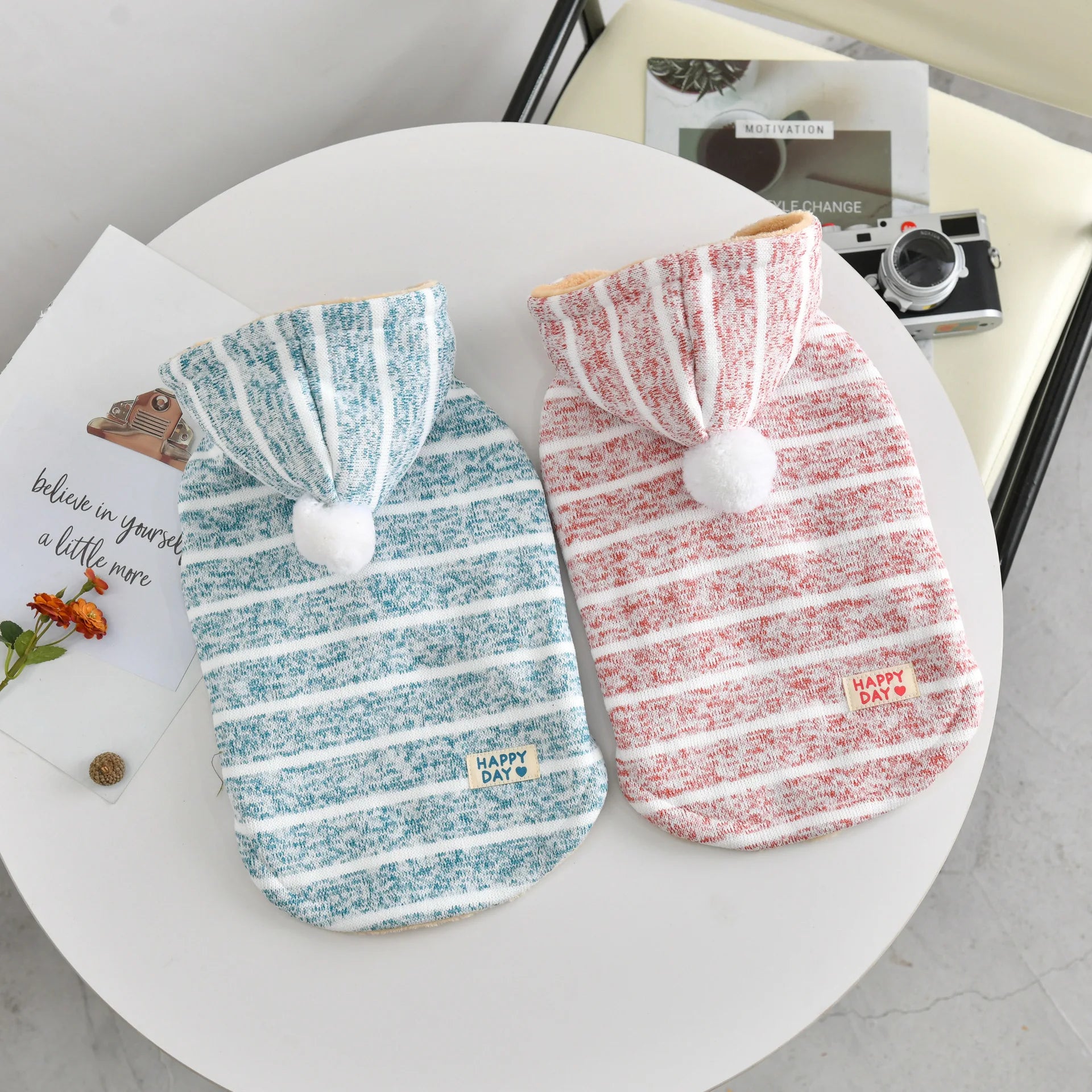 2025 Hooded Dog Sweater - Striped Thermal Lined Coat for Small Medium Dogs, Cozy Pet Clothes for Cold Winter