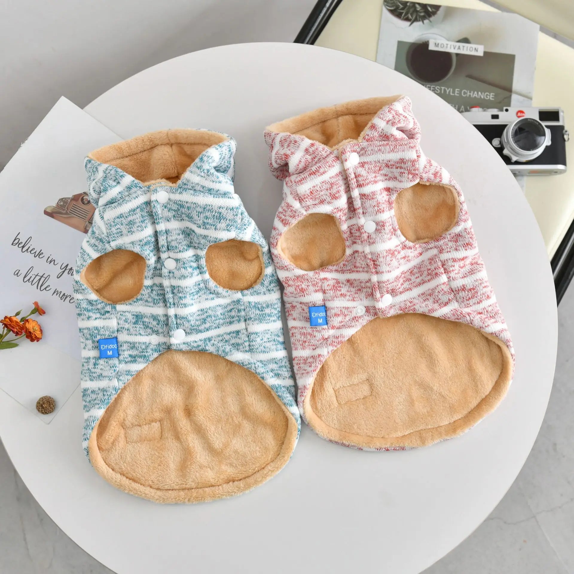 2025 Hooded Dog Sweater - Striped Thermal Lined Coat for Small Medium Dogs, Cozy Pet Clothes for Cold Winter