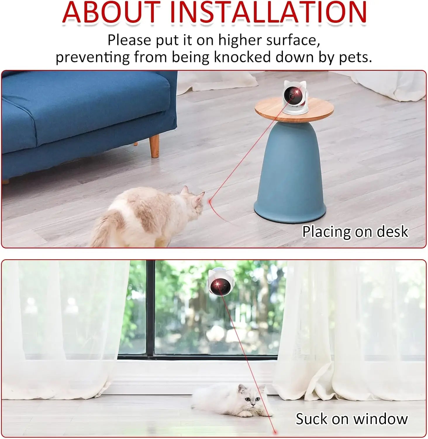 ATUBAN Automatic Cat Laser Toys, Interactive Cat Toys Built-in Real Motion Sensor, Multi-Angle Adjustable Rechargeable Pet Toys