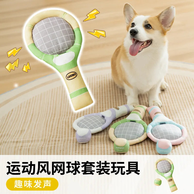 Dog Tennis Sports Soundpaper Racquet Toy Teddy Teeth Grinding Companion Pet Supplies Dog Toys for Small Dogs Puppy Accessories