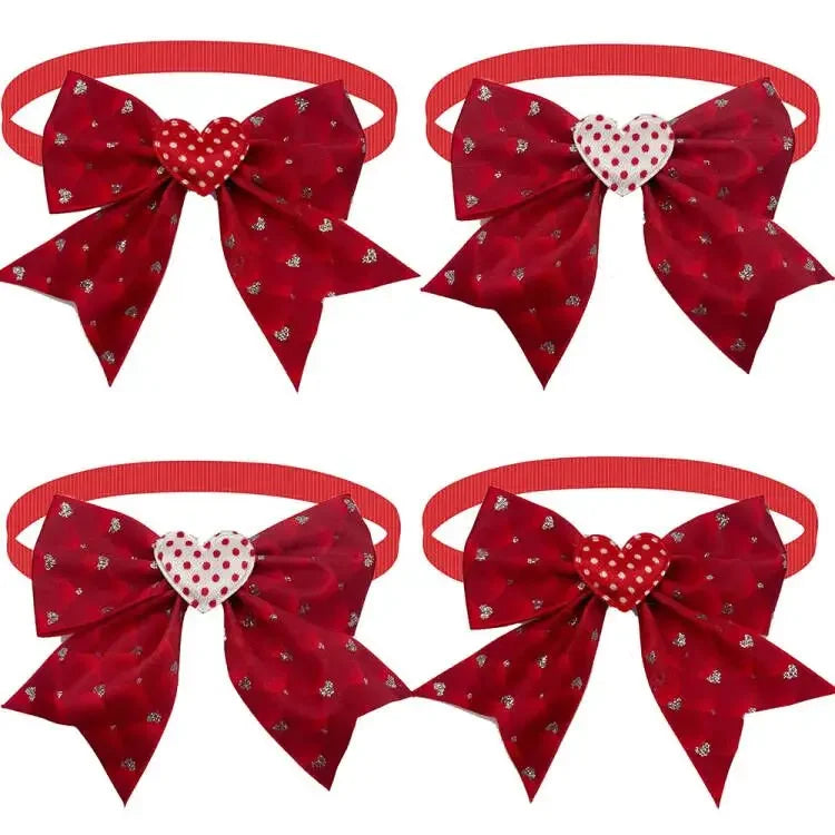 50pcs Cute Dog Bow Tie Love Heart Style Pet Supplies Valentine's Day Small Dog Red Puppy Bow Tie Pet Dog Cat Collar Accessories