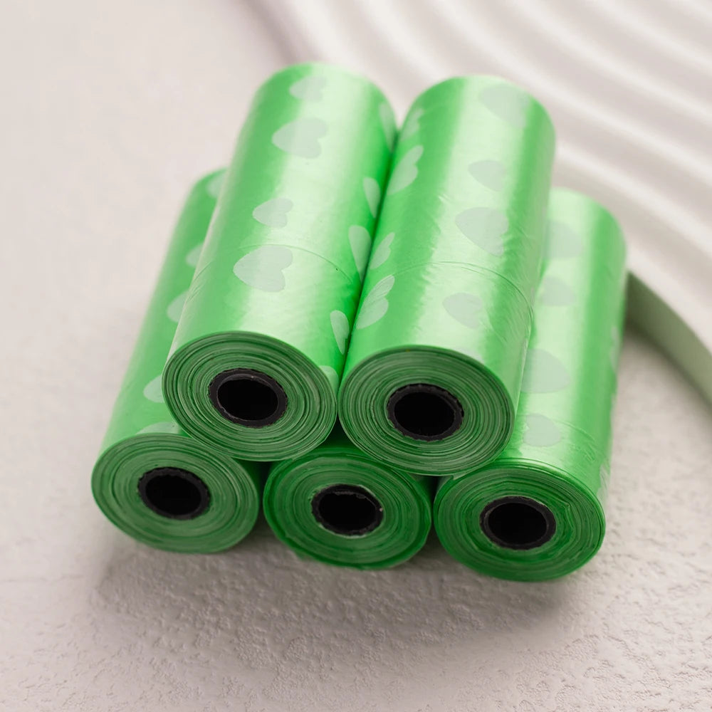 5 Rolls/Pack Heart Printing Leak-Proof Dog Poop Bags Disposable Outdoor Clean Waste Bags for Puppy Pet Supplies Dog Products