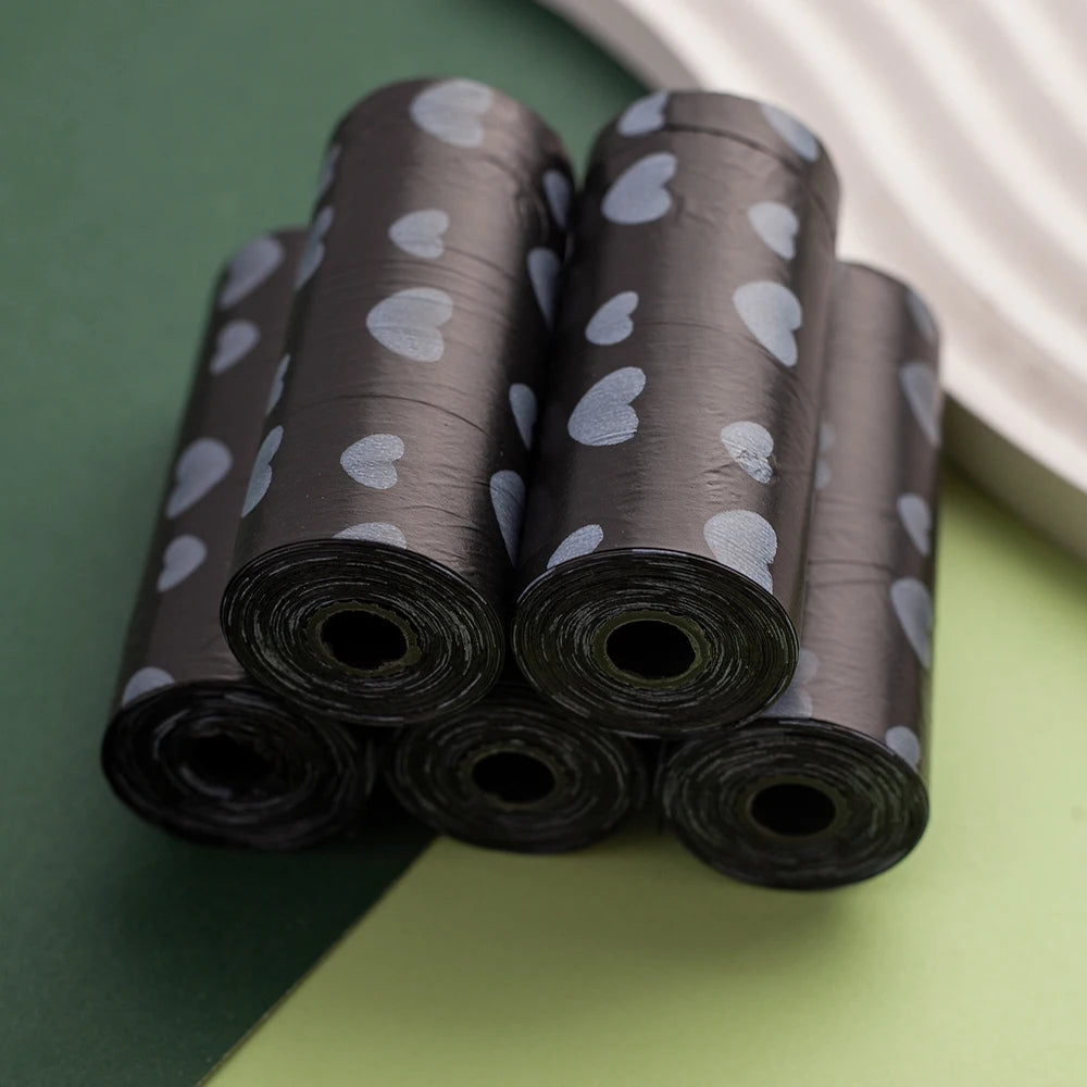 5 Rolls/Pack Heart Printing Leak-Proof Dog Poop Bags Disposable Outdoor Clean Waste Bags for Puppy Pet Supplies Dog Products