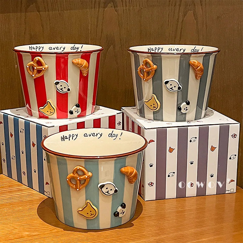 Dog Bowl, Ceramic Snack Bowl, Household Soup Bowl, Noodle Bowl, Snacks, Fried Chicken, French Fries Bucket, Popcorn Salad