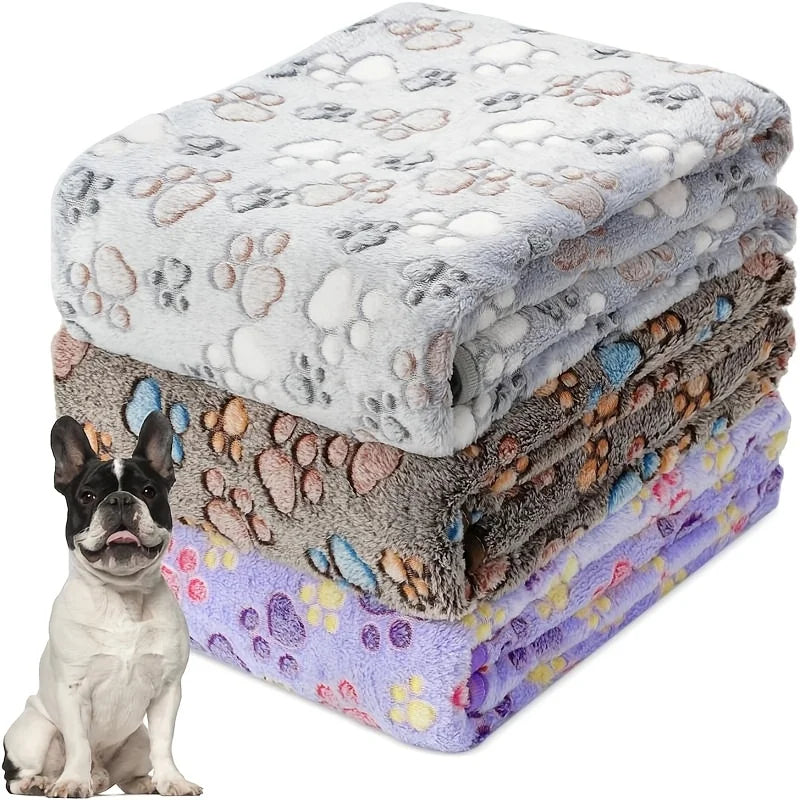 3pcs/1pc Thickened Pet Blankets with Paw Print & Bone Patterns - Soft Plush Machine Washable Dog Blankets for All Dog Sizes