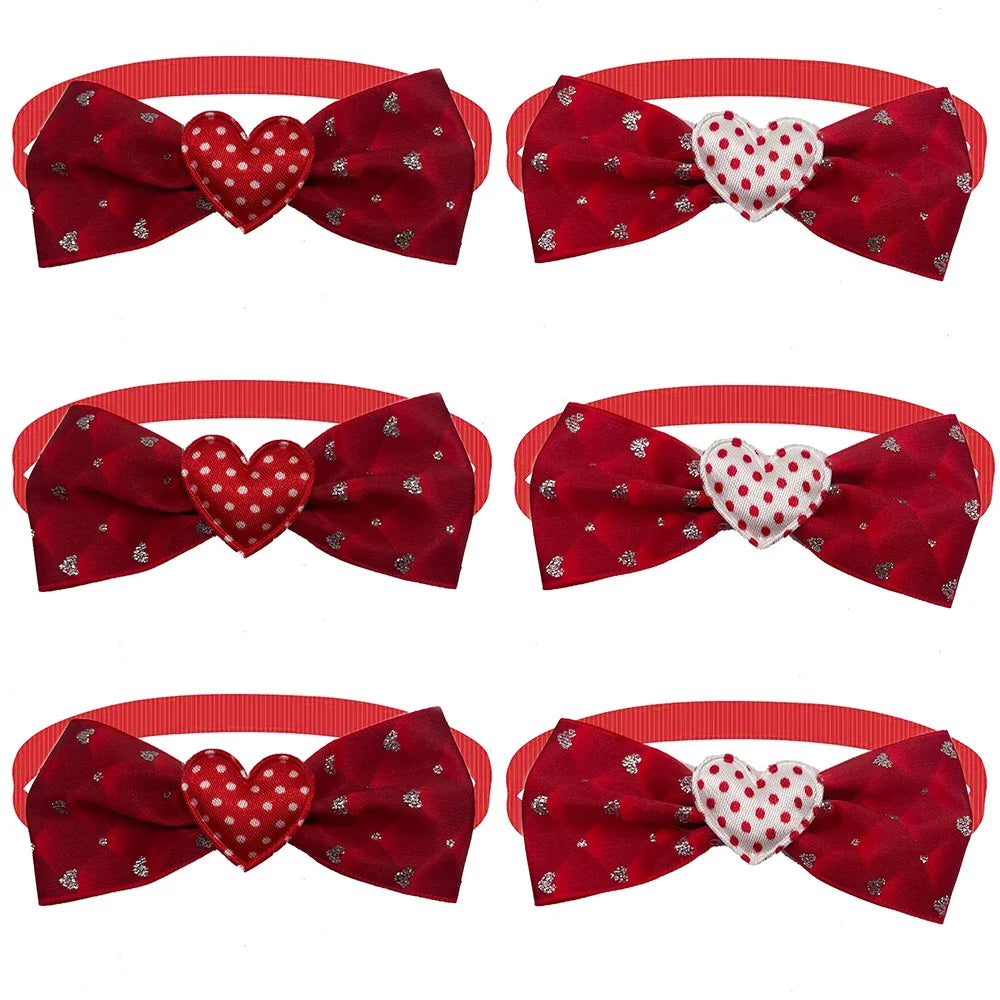 50pcs Cute Dog Bow Tie Love Heart Style Pet Supplies Valentine's Day Small Dog Red Puppy Bow Tie Pet Dog Cat Collar Accessories