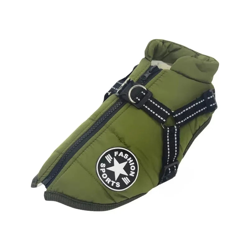 Large Pet Dog Jacket With Harness Winter Warm Dog Clothes For Labrador Waterproof Big Dog Coat Chihuahua French Bulldog Outfits