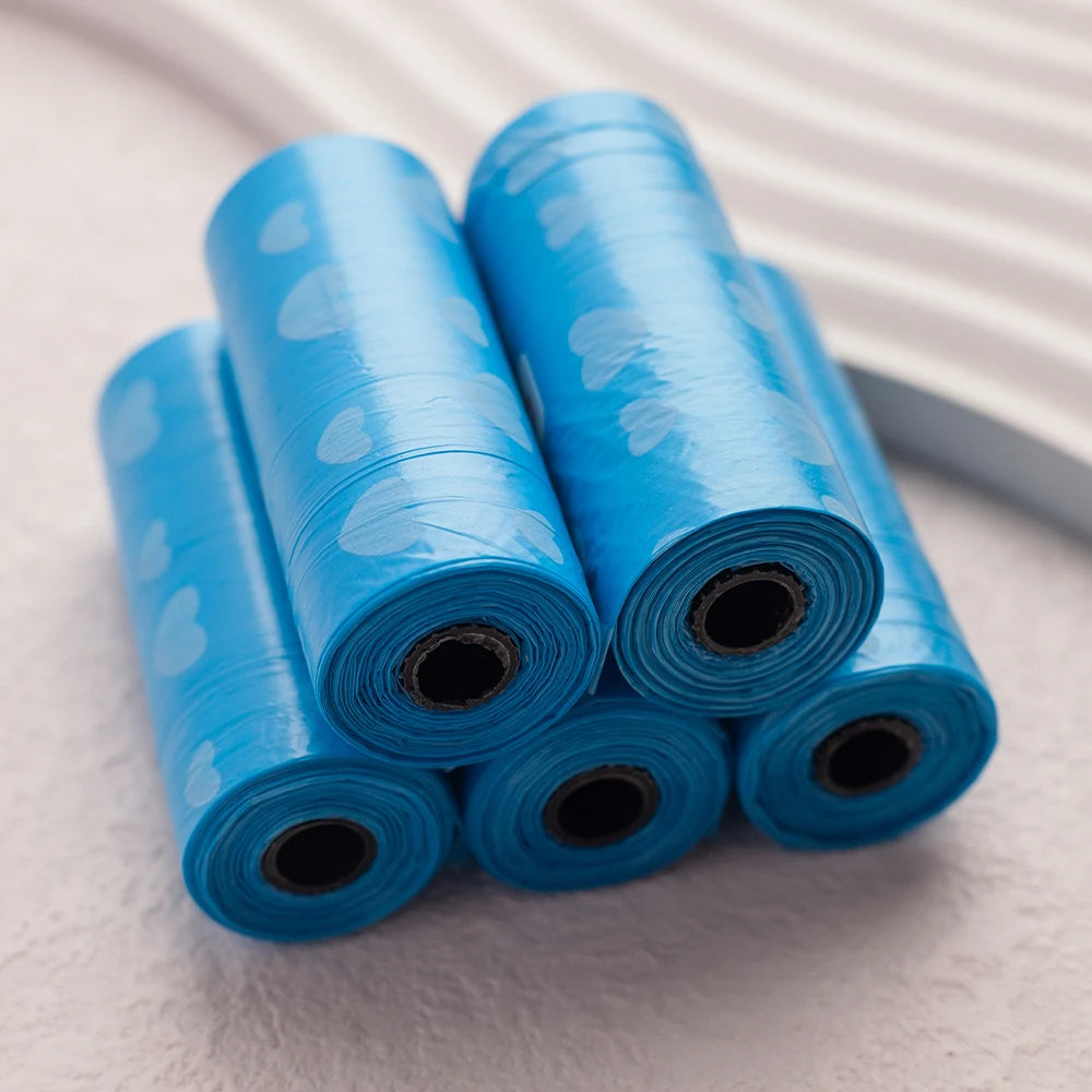 5 Rolls/Pack Heart Printing Leak-Proof Dog Poop Bags Disposable Outdoor Clean Waste Bags for Puppy Pet Supplies Dog Products