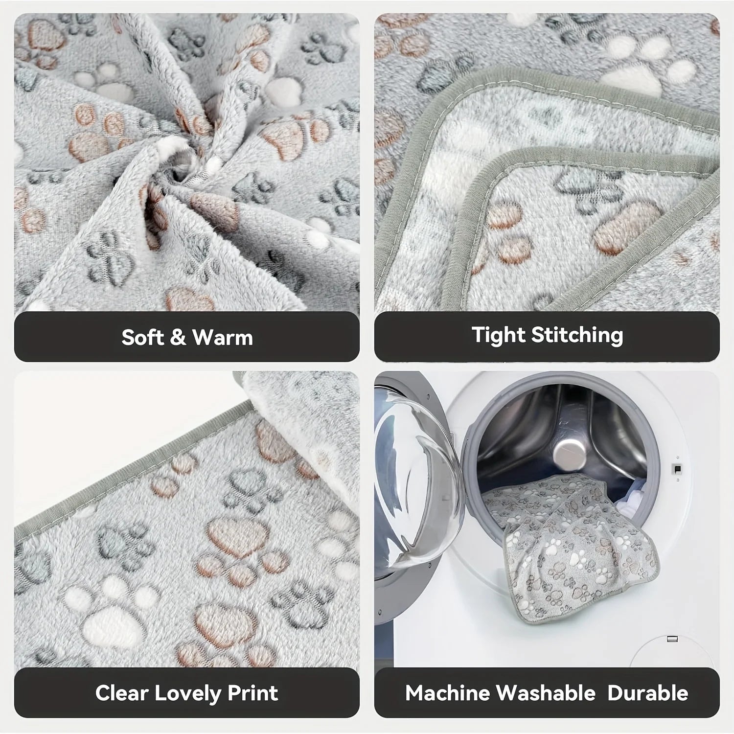 3pcs/1pc Thickened Pet Blankets with Paw Print & Bone Patterns - Soft Plush Machine Washable Dog Blankets for All Dog Sizes