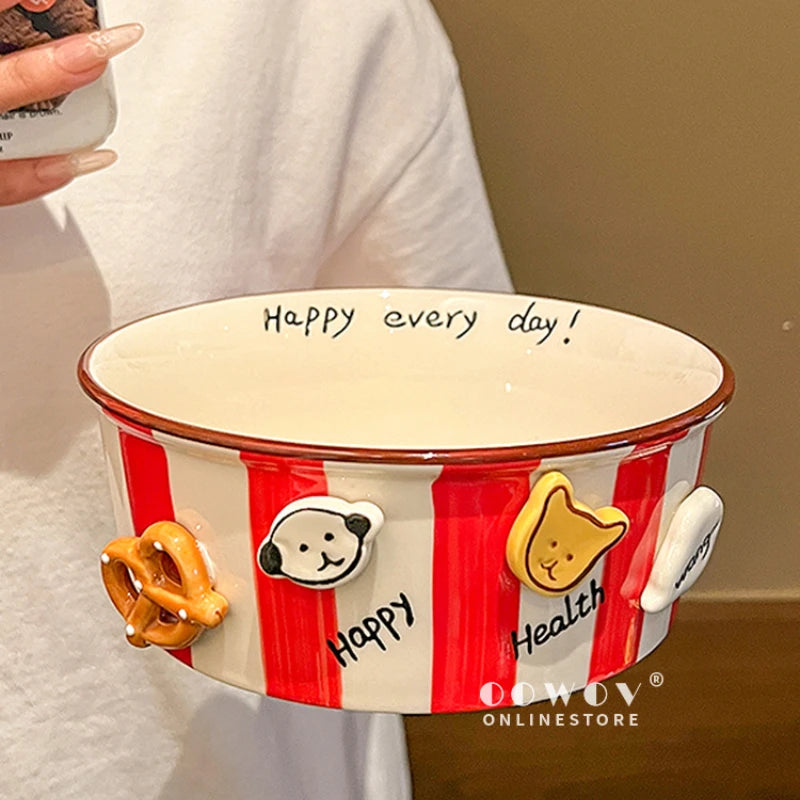 Dog Bowl, Ceramic Snack Bowl, Household Soup Bowl, Noodle Bowl, Snacks, Fried Chicken, French Fries Bucket, Popcorn Salad