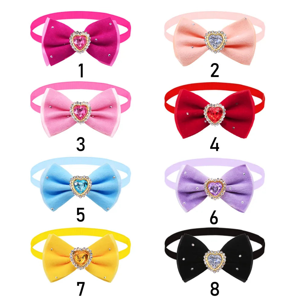 50PCS Diamonds Pet Collars For Dogs and Cats Mixed Colors Adjustable Dog Bowties Small Puppy Bowknots Pet Supplies For Dogs