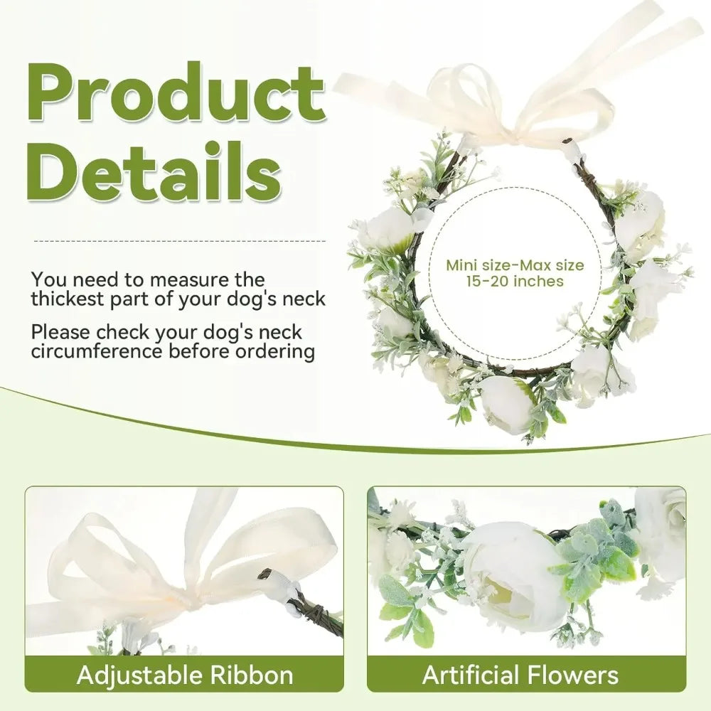 Adjustable Elegant Flower Dog Collar for Medium Large Dogs Cats Wedding Photo Props Pet Costume Accessories