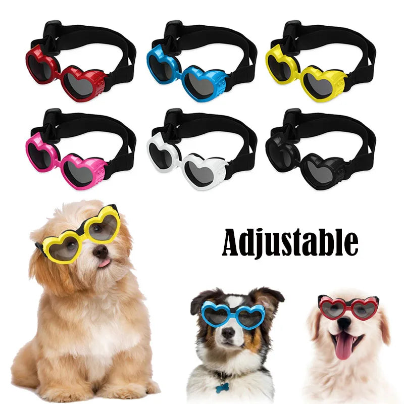 1 PC Heart-shaped Small Dog Sunglasses Waterproof UV Protection Cat Sun Glasses with Adjustable Strap Goggles Pet Products