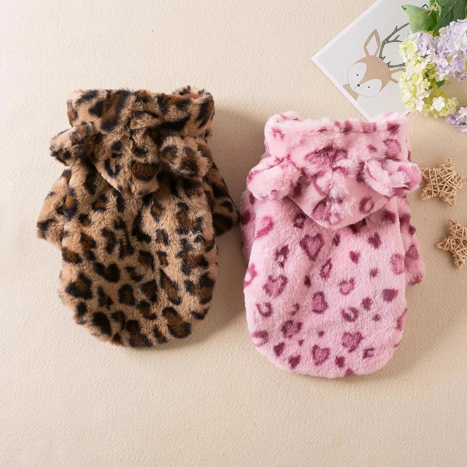 Dog clothes,spring and autumn clothes,leopard print hooded coats,cat clothes,thickened teddy schnauzers,Pomeranians,pet