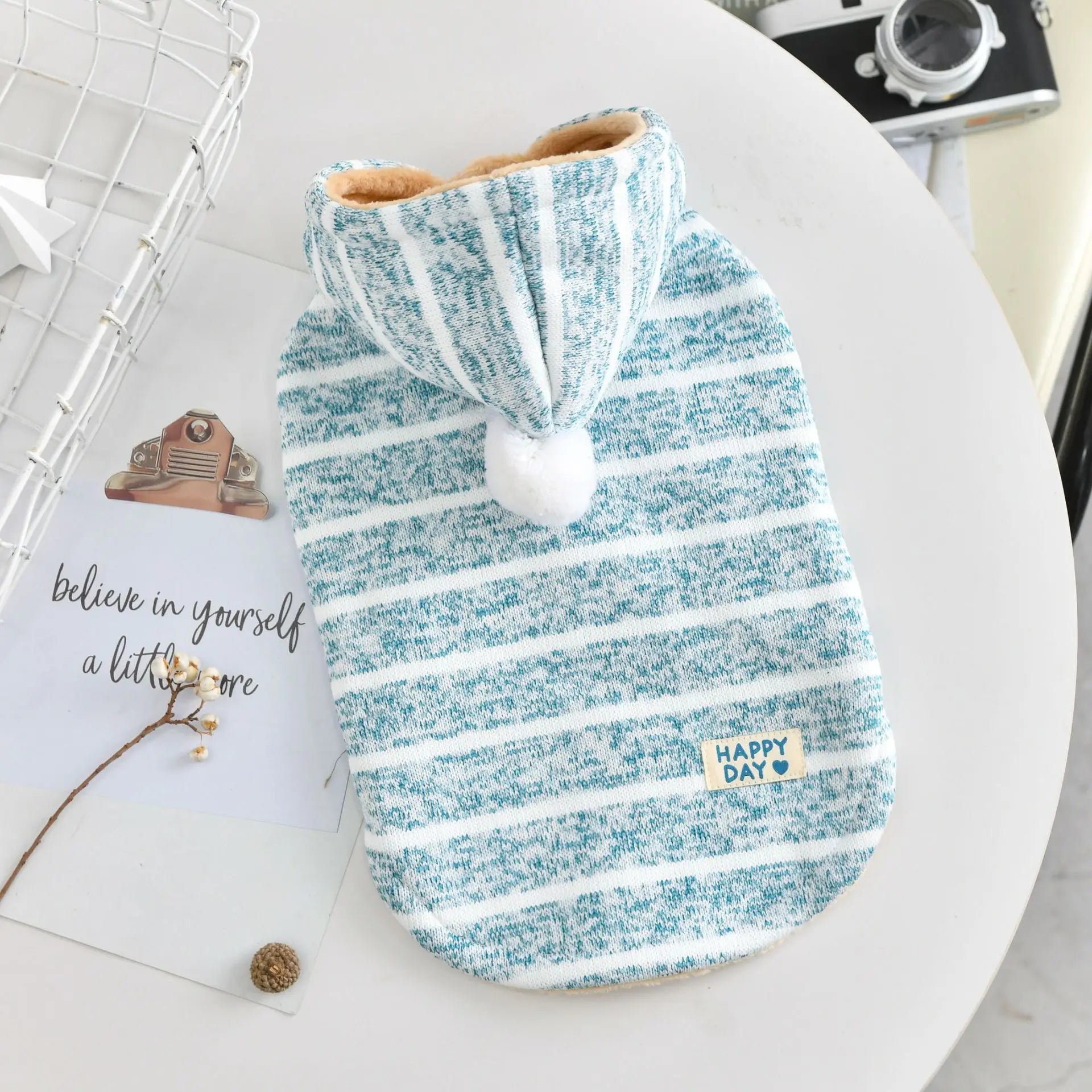 2025 Hooded Dog Sweater - Striped Thermal Lined Coat for Small Medium Dogs, Cozy Pet Clothes for Cold Winter