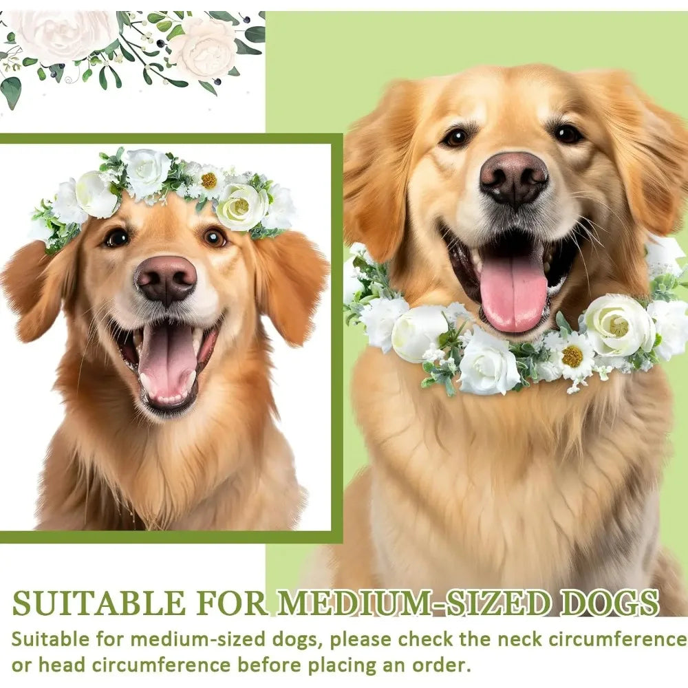Adjustable Elegant Flower Dog Collar for Medium Large Dogs Cats Wedding Photo Props Pet Costume Accessories