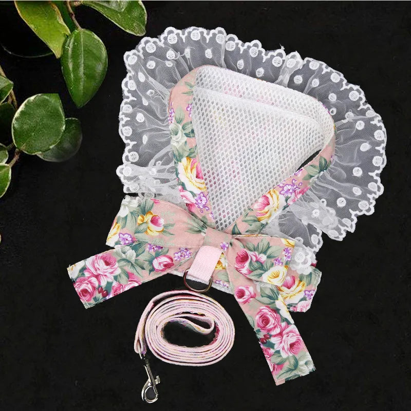 Dog Harness Beautiful Lace Cat Leash Bow Knot Chest Strap Dog Collar Pet Supplies Accessories Dog Leash Red Bow