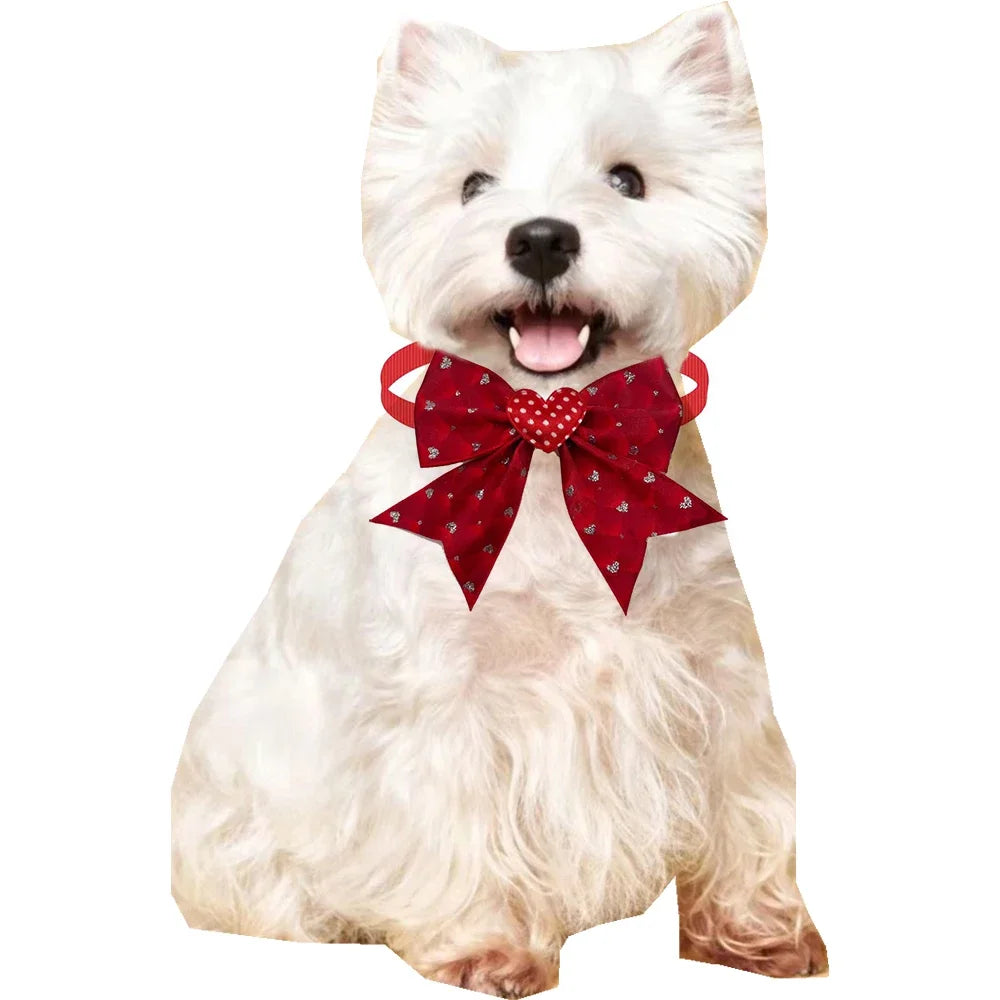 50pcs Cute Dog Bow Tie Love Heart Style Pet Supplies Valentine's Day Small Dog Red Puppy Bow Tie Pet Dog Cat Collar Accessories