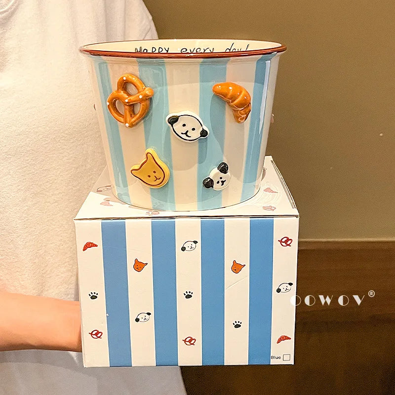 Dog Bowl, Ceramic Snack Bowl, Household Soup Bowl, Noodle Bowl, Snacks, Fried Chicken, French Fries Bucket, Popcorn Salad