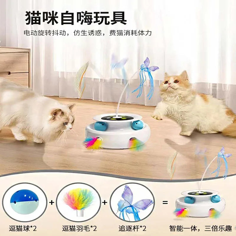 2 in 1 Smart Cat Toys Automatic Feather Fun Ball Toy Set For Cat Dog 5 Modes Electronic Interactive Pet Toy Accessories