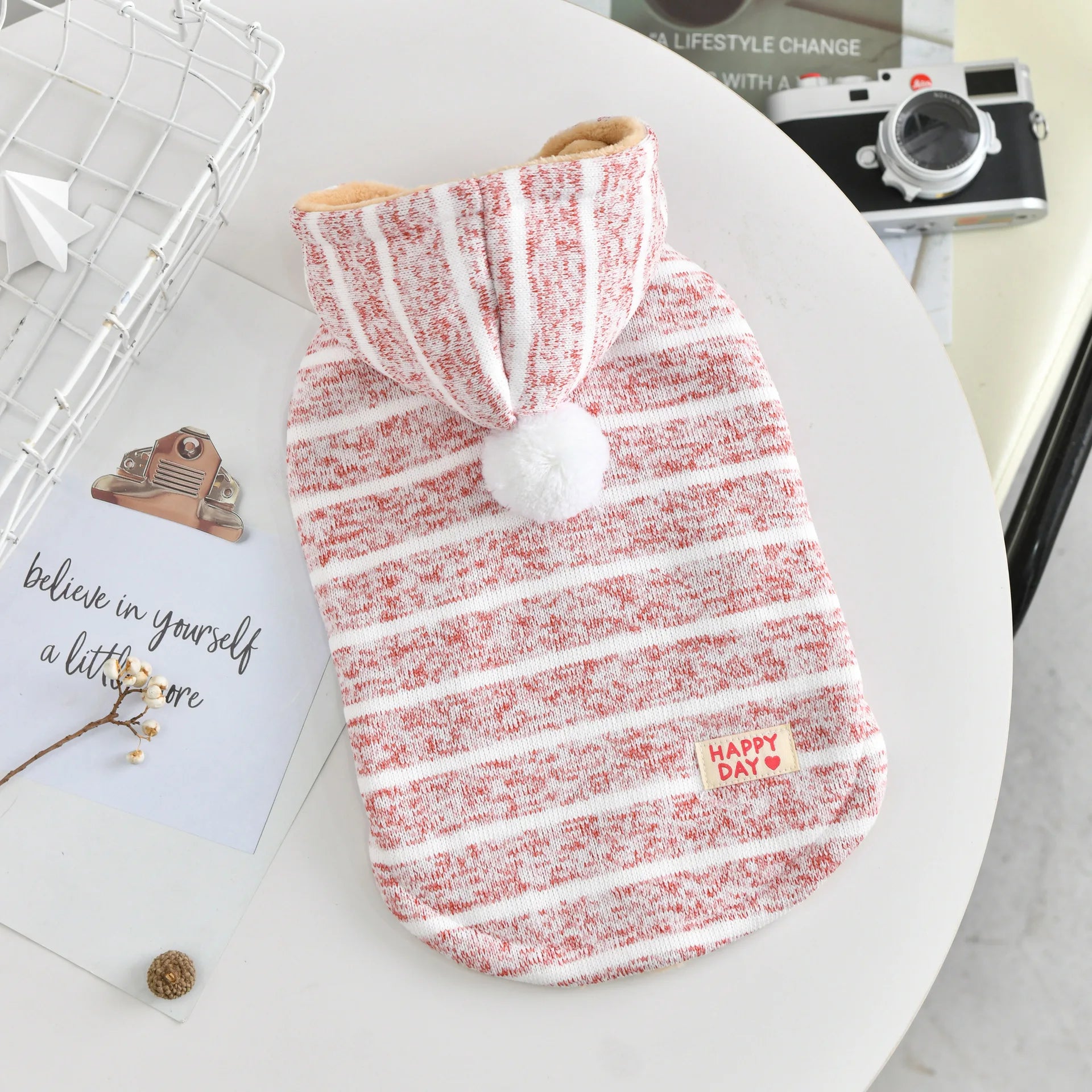 2025 Hooded Dog Sweater - Striped Thermal Lined Coat for Small Medium Dogs, Cozy Pet Clothes for Cold Winter