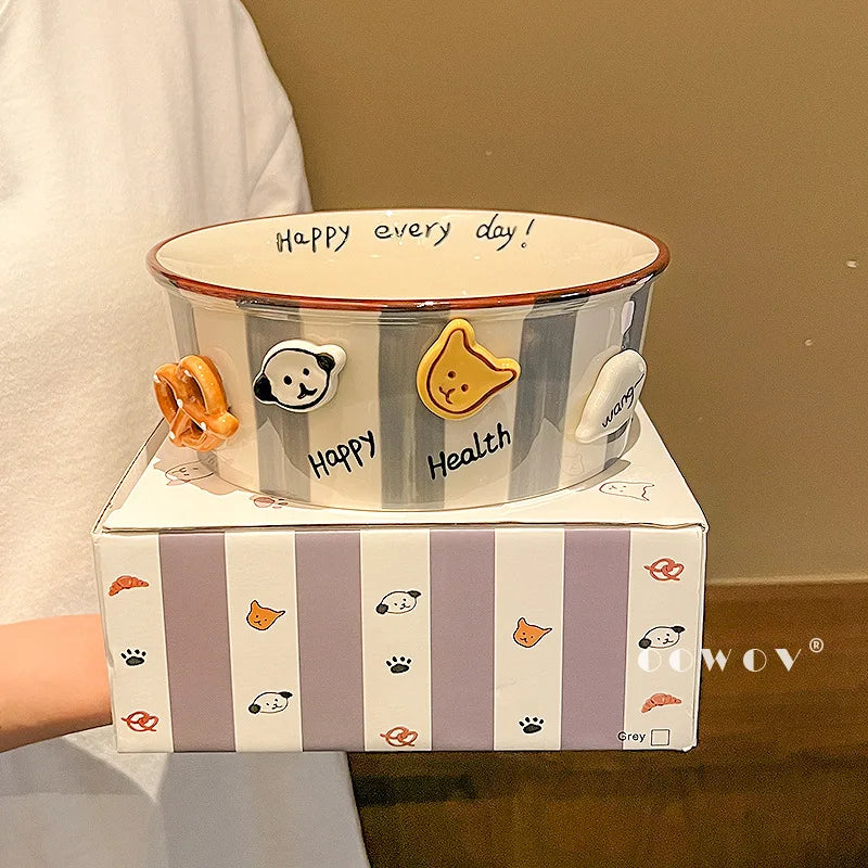 Dog Bowl, Ceramic Snack Bowl, Household Soup Bowl, Noodle Bowl, Snacks, Fried Chicken, French Fries Bucket, Popcorn Salad