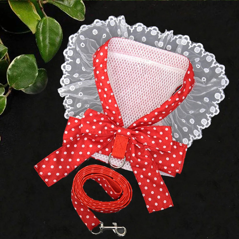 Dog Harness Beautiful Lace Cat Leash Bow Knot Chest Strap Dog Collar Pet Supplies Accessories Dog Leash Red Bow