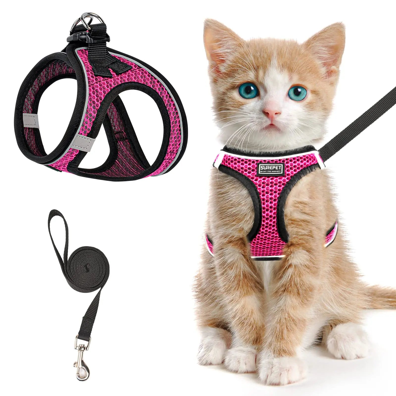 Cat Harness and Leash for Walking, Escape Proof, Adjustable Kitten Vest, Reflective Soft Mesh, Puppy Harness for Outdoor
