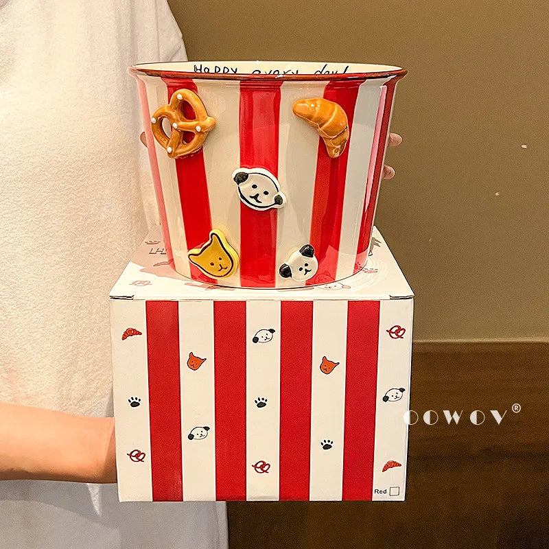 Dog Bowl, Ceramic Snack Bowl, Household Soup Bowl, Noodle Bowl, Snacks, Fried Chicken, French Fries Bucket, Popcorn Salad