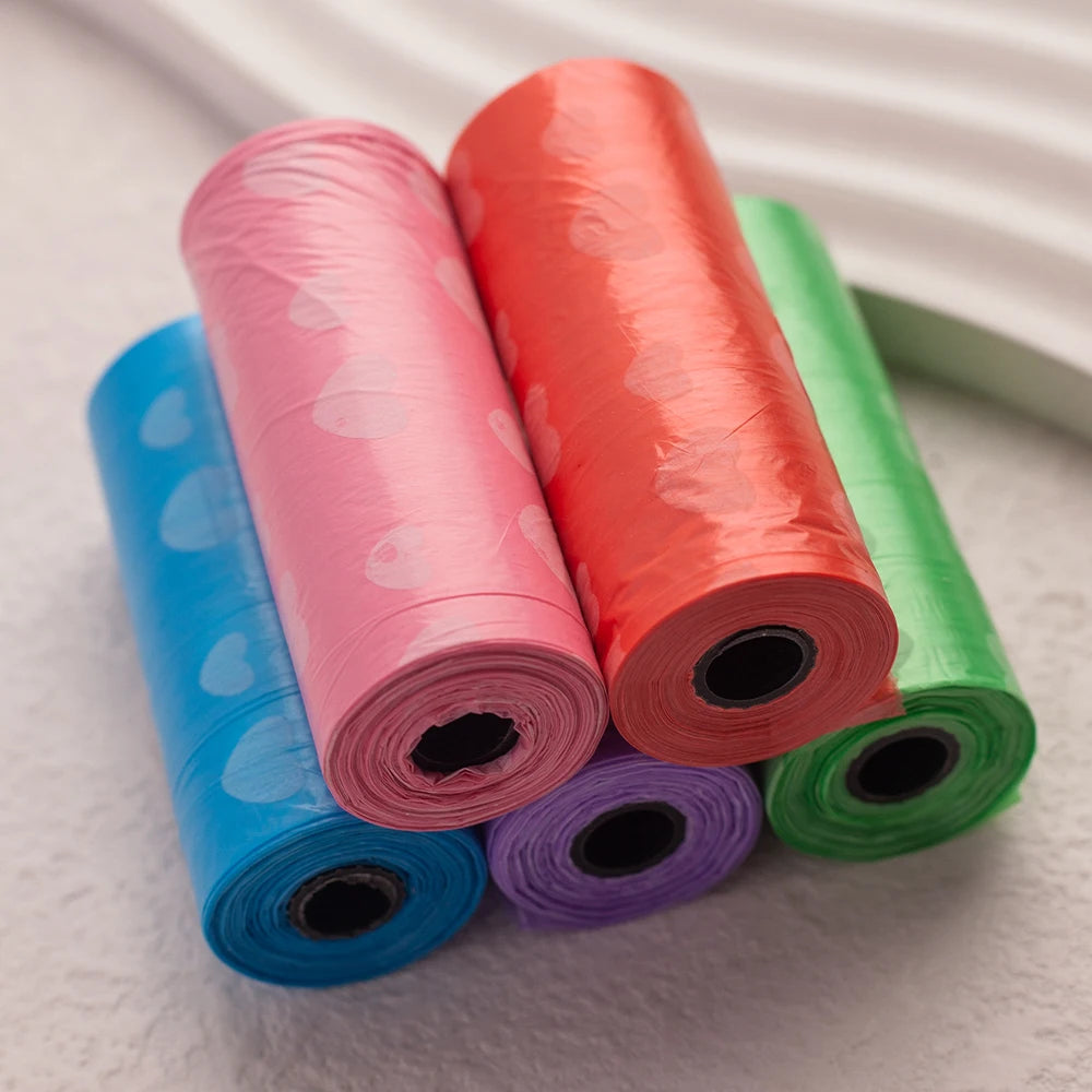5 Rolls/Pack Heart Printing Leak-Proof Dog Poop Bags Disposable Outdoor Clean Waste Bags for Puppy Pet Supplies Dog Products