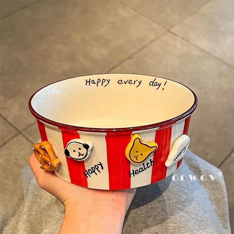 Dog Bowl, Ceramic Snack Bowl, Household Soup Bowl, Noodle Bowl, Snacks, Fried Chicken, French Fries Bucket, Popcorn Salad