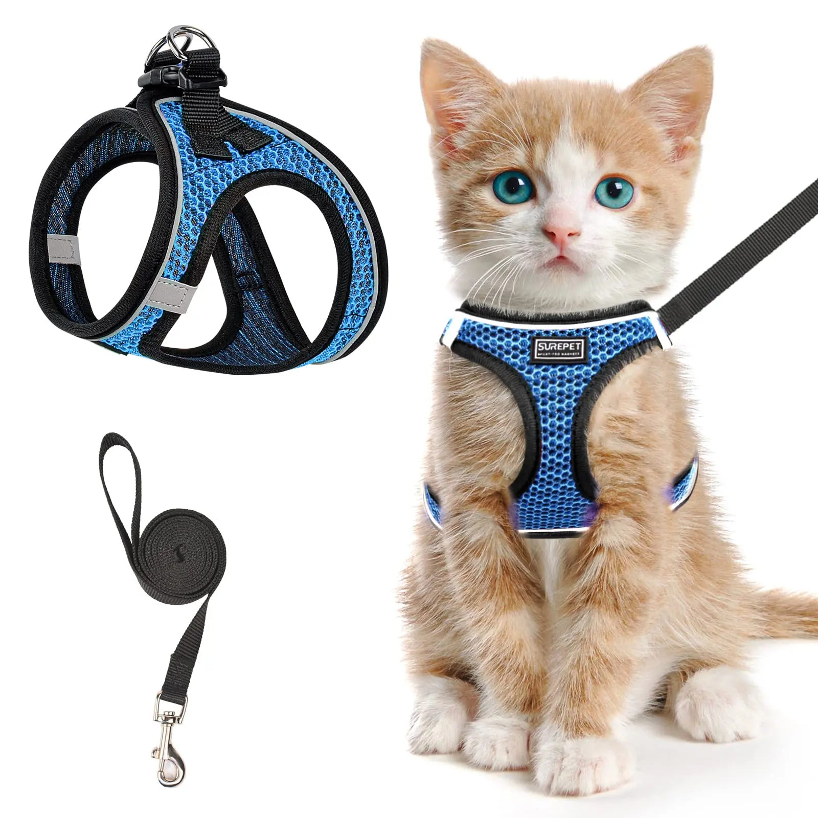 Cat Harness and Leash for Walking, Escape Proof, Adjustable Kitten Vest, Reflective Soft Mesh, Puppy Harness for Outdoor