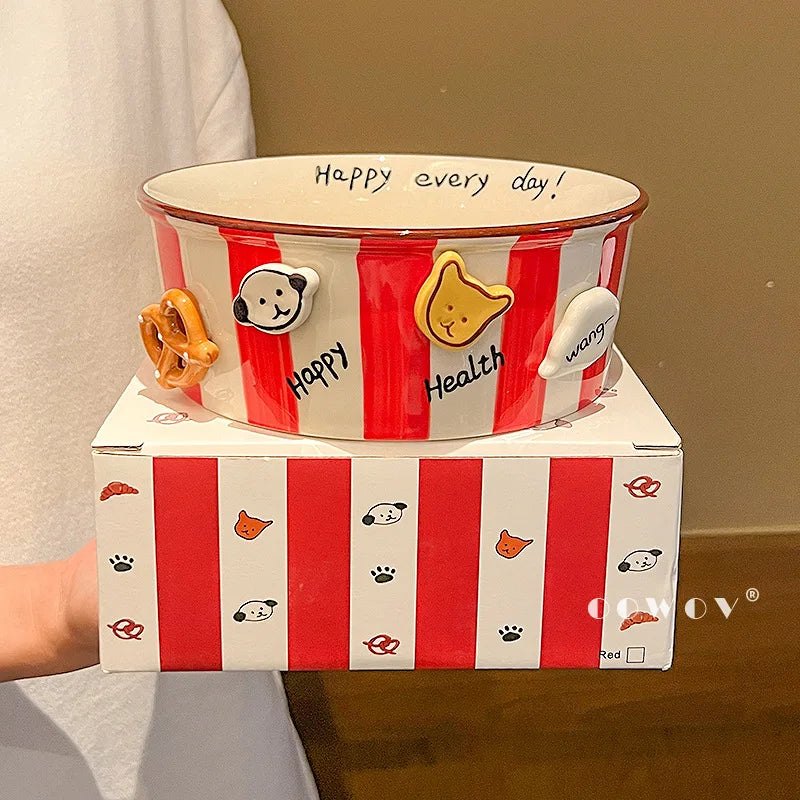 Dog Bowl, Ceramic Snack Bowl, Household Soup Bowl, Noodle Bowl, Snacks, Fried Chicken, French Fries Bucket, Popcorn Salad