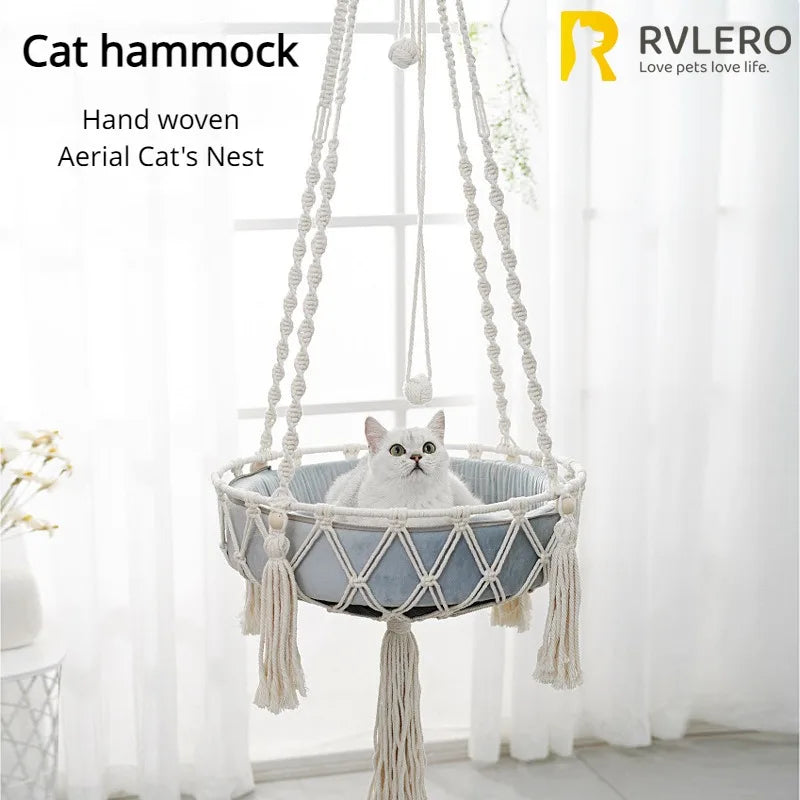Winter Pet Hammock Cat Swing Hand Woven Cotton Rope Cats Hanging Basket  Kitten Hanging String Den Indoor Pend Nest Pet Supplies