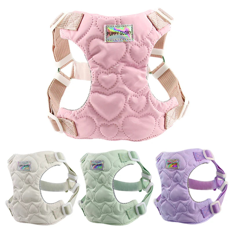 Dog Harness for Small Medium Dogs Cute Heart Pattern Adjustable Nylon Lined Puppy Vest Harness French Bulldog Pet Accessories