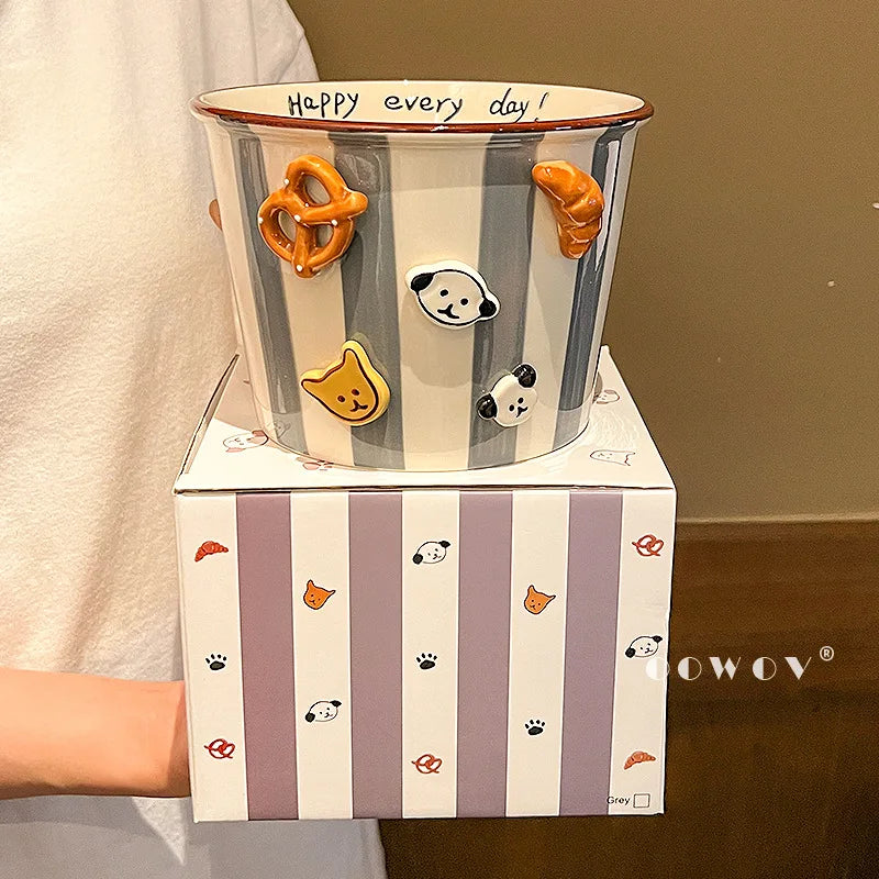 Dog Bowl, Ceramic Snack Bowl, Household Soup Bowl, Noodle Bowl, Snacks, Fried Chicken, French Fries Bucket, Popcorn Salad